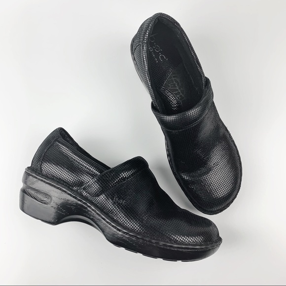 shiny black clogs